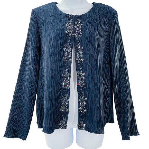 R&M RICHARDS Navy Blue Ruched Sequin Dress Special Occasion Jacket 10 - Picture 1 of 11